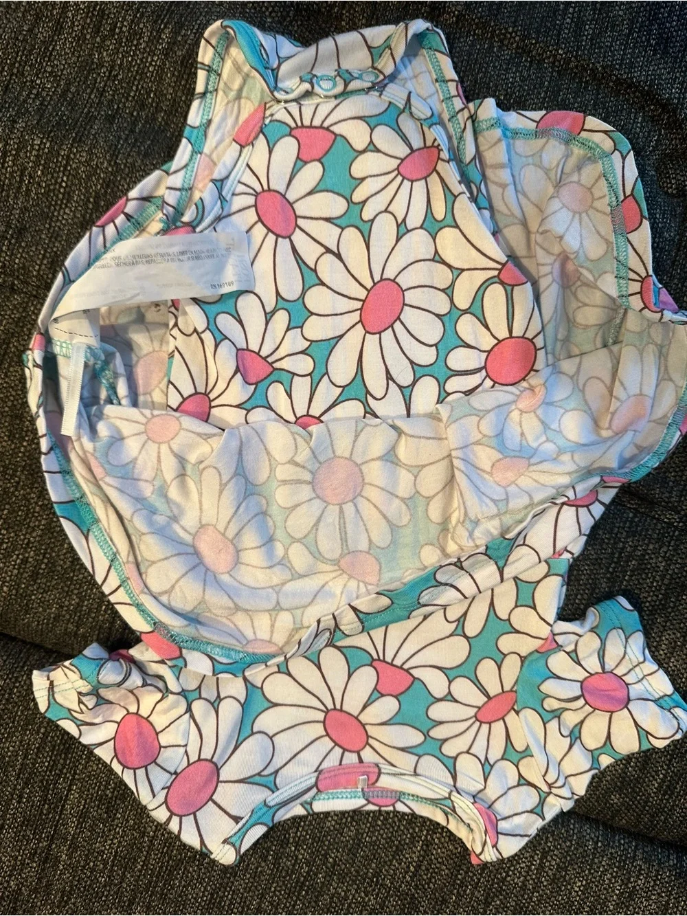 Baby Girls' Floral Daisy One-Piece Romper - Pink & Aqua 3-6 month, Posh Peanut
